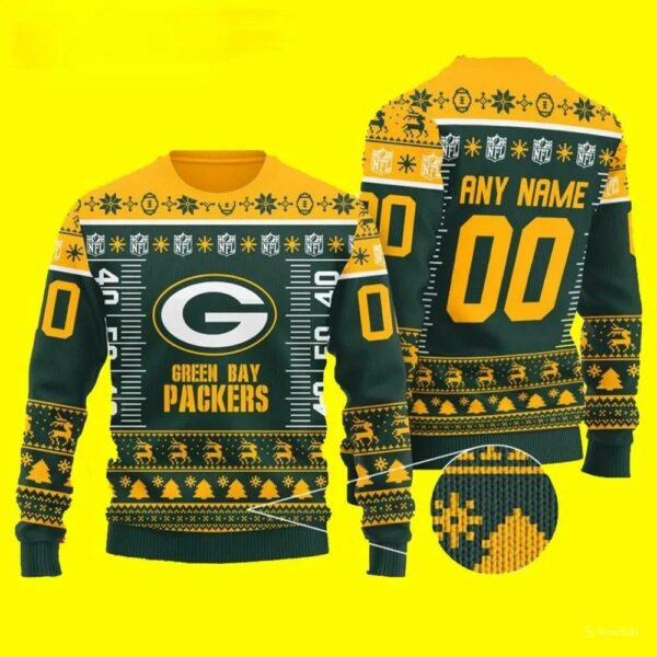 Custom Name Number Logo Green Bay Packers Ugly Christmas Sweater