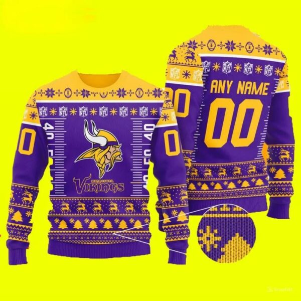 Custom Name Number Logo Minnesota Vikings Ugly Christmas Sweater