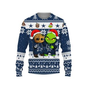 Dallas Cowboys Baby Groot And Grinch Best Friends Ugly Christmas Sweater