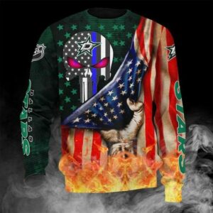 Dallas Stars Skull American Flag Ugly Christmas Sweater