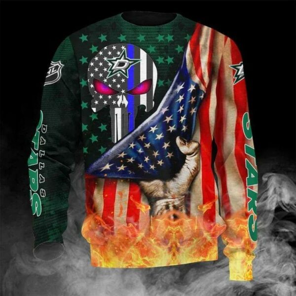 Dallas Stars Skull American Flag Ugly Christmas Sweater