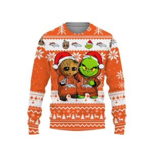 Denver Broncos Baby Groot And Grinch Best Friends Ugly Christmas Sweater