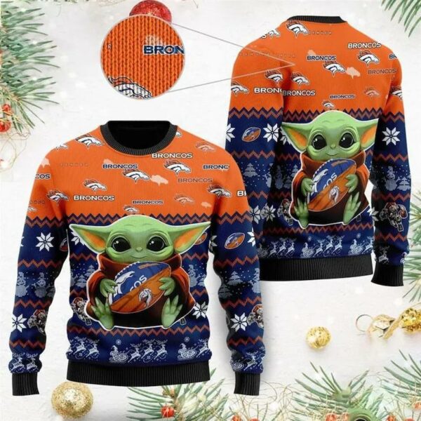 Denver Broncos Baby Yoda Ugly Christmas Sweater