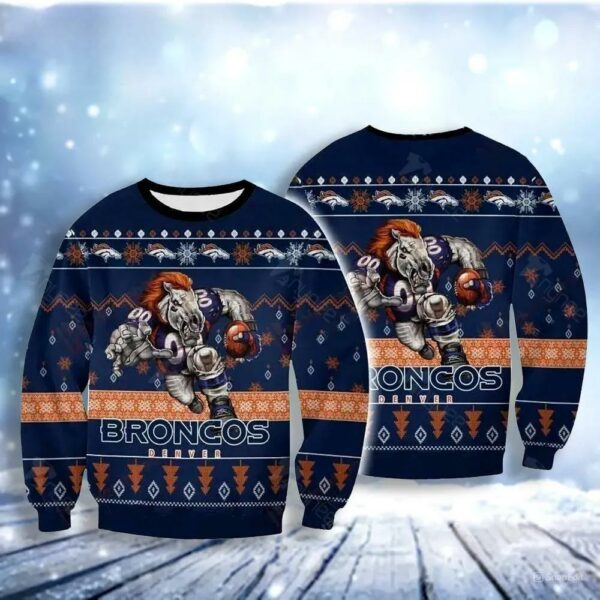 Denver Broncos Player Rushing Ugly Christmas Sweater