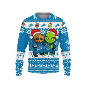 Detroit Lions Baby Groot And Grinch Best Friends Ugly Christmas Sweater