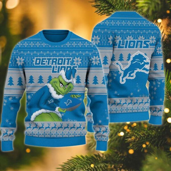 Detroit Lions Grinch Stolen Ugly Christmas Sweater 2