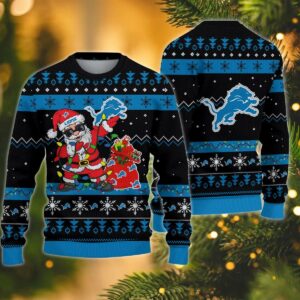 Detroit Lions Santa Claus Dabbing Ugly Christmas Sweater