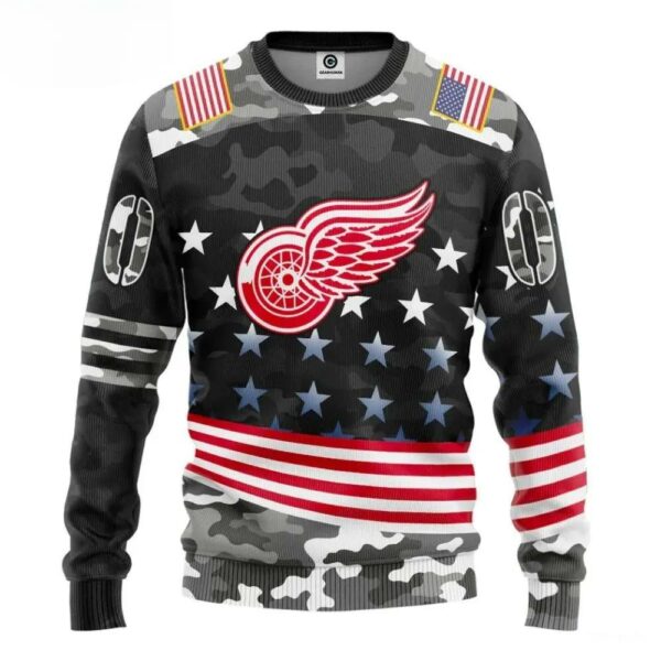 Detroit Red Wings American Flag Custom Number Ugly Christmas Sweater