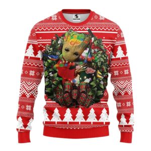 Detroit Red Wings Groot Hug Ugly Christmas Sweater