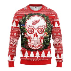 Detroit Red Wings Skull Flower Ugly Christmas Sweater