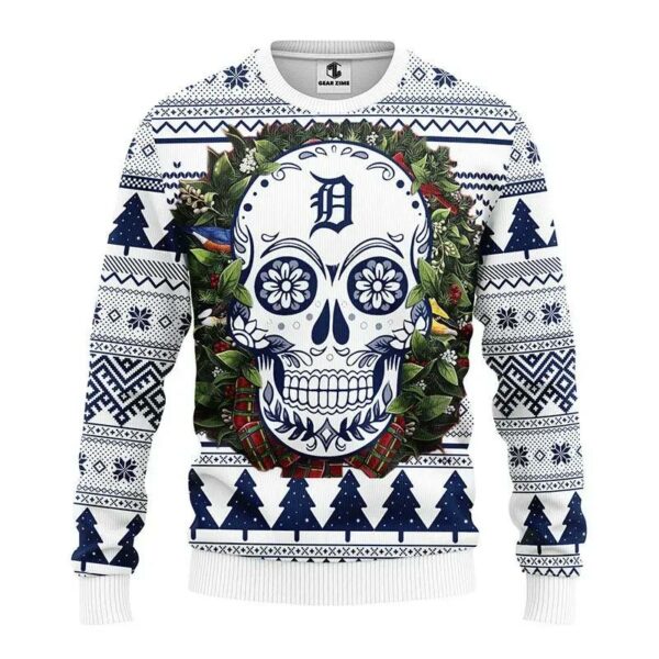 Detroit Tigers Skull Flower Ugly Christmas Sweater