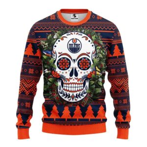 Edmonton Oilers Skull Flower Ugly Christmas Sweater