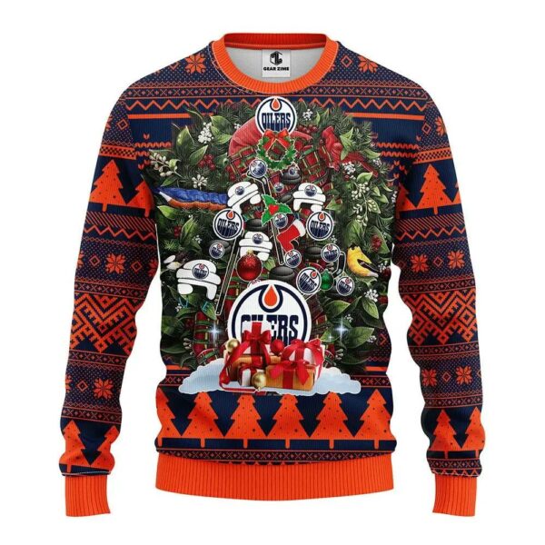 Edmonton Oilers Tree Christmas Ugly Sweater