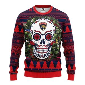 Florida Panthers Skull Flower Ugly Christmas Sweater