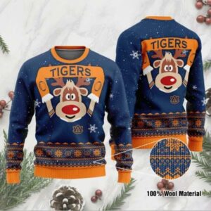 Funny Reindeer Auburn Tigers Ugly Christmas Sweater