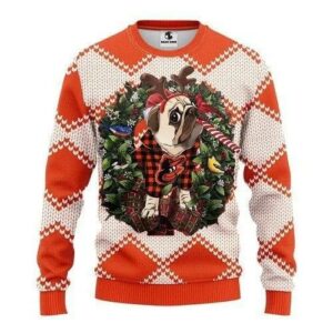 Funny Reindeer Pug Dog Baltimore Orioles Christmas Ugly Sweater