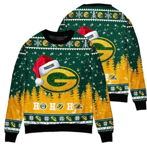 Green Bay Packers Symbol Wearing Santa Claus Hat Ugly Christmas Sweater