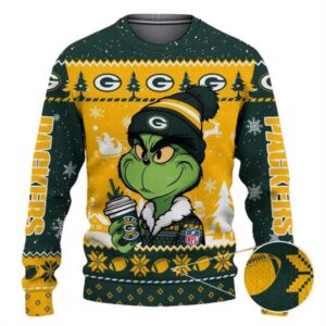 Green Bay Packers The Grinch Drink Coffee Ugly Christmas Sweater