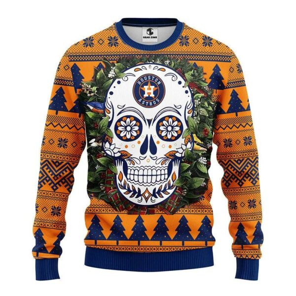 Houston Astros Skull Flower Ugly Christmas Sweater