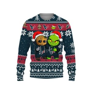 Houston Texans Baby Groot And Grinch Best Friends Ugly Christmas Sweater