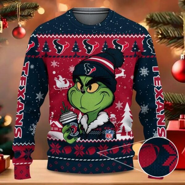 Houston Texans The Grinch Drink Coffee Ugly Christmas Sweater