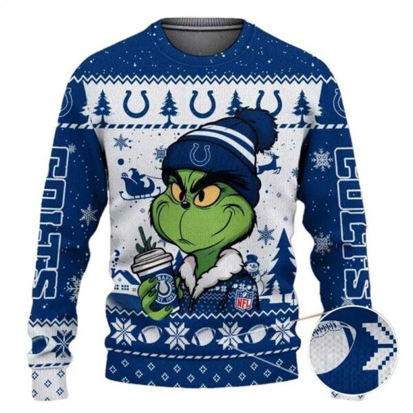 Indianapolis Colts The Grinch Drink Coffee Ugly Christmas Sweater