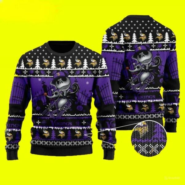 Jack Skellington Minnesota Vikings Ugly Christmas Sweater