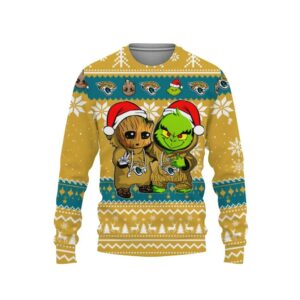 Jacksonville Jaguars Baby Groot And Grinch Best Friends Ugly Christmas Sweater