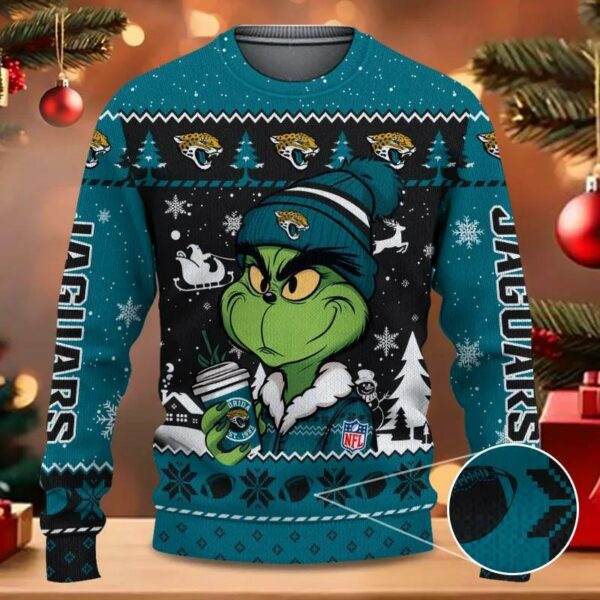 Jacksonville Jaguars The Grinch Drink Coffee Ugly Christmas Sweater