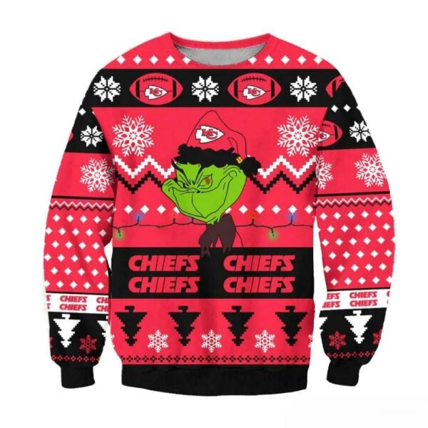 Kansas City Chiefs Grinch Cunningly Smile Nfl Ugly Christmas Sweater