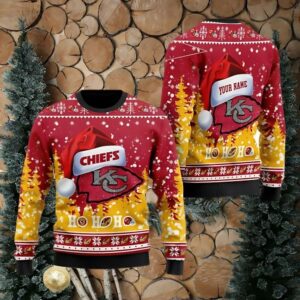 Kansas City Chiefs Symbol Wearing Santa Claus Hat Ho Ho Ho Personalized Ugly Christmas Sweater.jpg