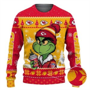 Kansas City Chiefs The Grinch Drink Coffee Ugly Christmas Sweater