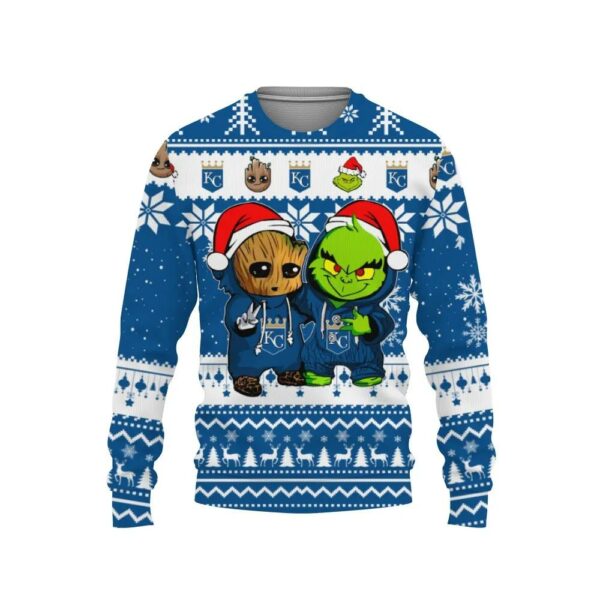 Kansas City Royals Baby Groot And Grinch Best Friends Ugly Christmas Sweater