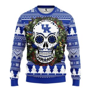 Kentucky Wildcats Skull Flower Ugly Christmas Sweater