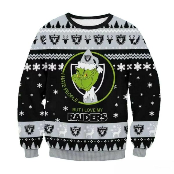 Las Vegas Raiders Grinch I Hate People But I Love My Raiders Nfl Ugly Christmas Sweater.jpg