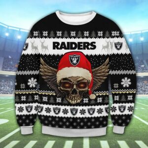 Las Vegas Raiders Santa Skull Wings Nfl Ugly Christmas Sweater