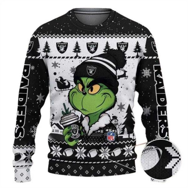 Las Vegas Raiders The Grinch Drink Coffee Ugly Christmas Sweater