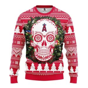 Los Angeles Angels Skull Flower Ugly Christmas Sweater