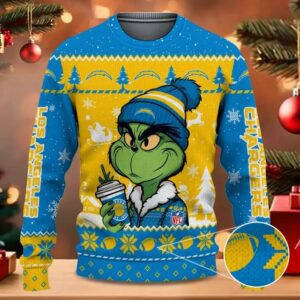 Los Angeles Chargers The Grinch Drink Coffee Ugly Christmas Sweater