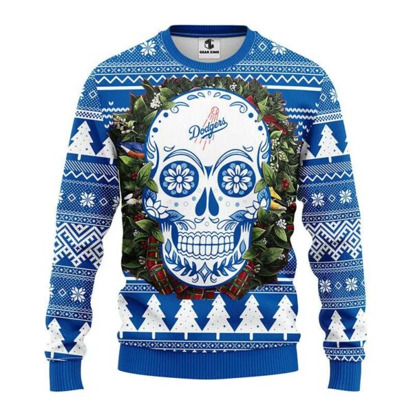 Los Angeles Dodgers Skull Flower Ugly Christmas Sweater