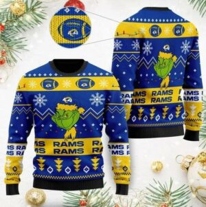 Los Angeles Rams American Football Team Logo Cute Grinch Christmas Ugly Sweater