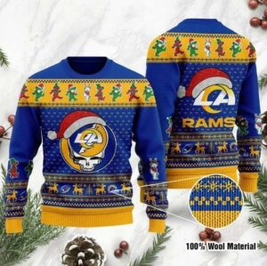 Los Angeles Rams Grateful Dead SKull And Bears Ugly Christmas Sweater