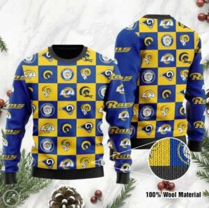 Los Angeles Rams Logo Checkered Flannel Ugly Christmas Sweater