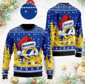 Los Angeles Rams Symbol Wearing Santa Claus Hat Ho Ho Ho Ugly Christmas Sweater