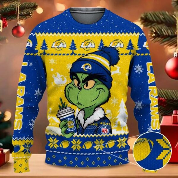 Los Angeles Rams The Grinch Drink Coffee Ugly Christmas Sweater