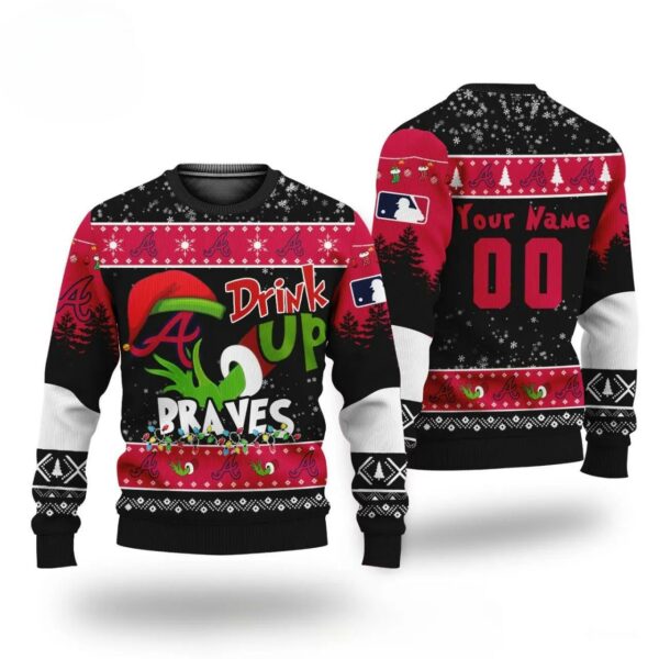 MLB Grinch Drink Up Atlanta Braves Custom Ugly Christmas Sweater