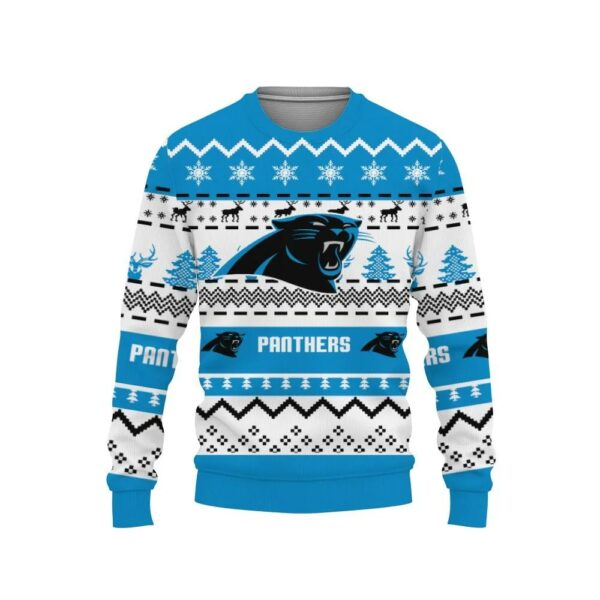 Merry Christmas Snow Pattern Funny Cute Carolina Panthers Ugly Christmas Sweater.jpg