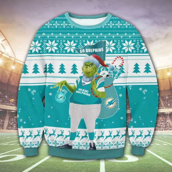 Miami Dolphins Funny Grinch Ugly Christmas Sweater