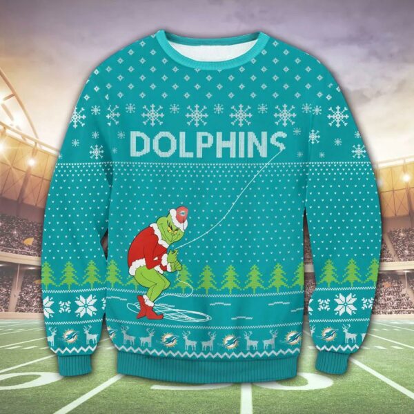 Miami Dolphins Grinch Funny Ugly Christmas Sweater