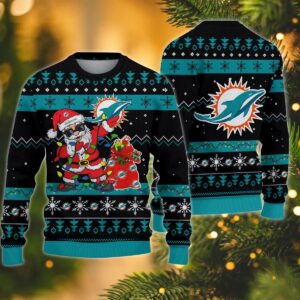 Miami Dolphins Santa Claus Dabbing Ugly Christmas Sweater